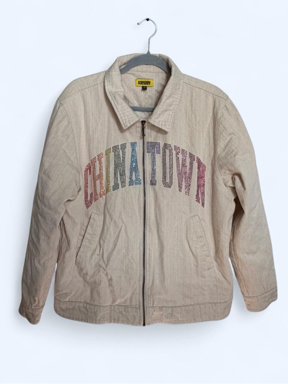 Chinatown Market Beige Zip Jacket with Rainbow Logo